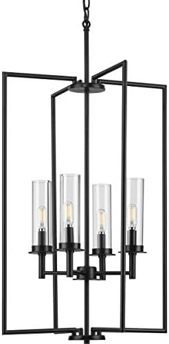 Kellwyn koleksiyonu 4-Light mat siyah şeffaf cam geçiş fuaye kolye ışık