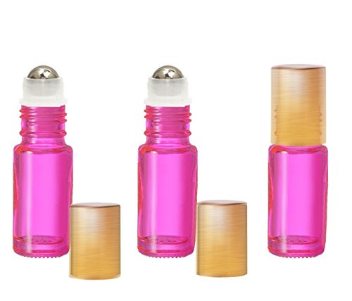 Grand Parfums Renkli Cam Aromaterapi 4ml Rollon Şişeler Paslanmaz Çelik Rulo ve MAT altın KAPAKLI (12 Takım, Şeffaf)