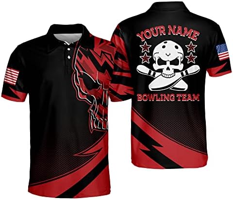 TEEMAN Kişiselleştirilmiş Kafatası Bowling Gömlek Erkekler için, Bowling Gömlek Kısa Kollu Erkekler ve Kadınlar için, gömlek