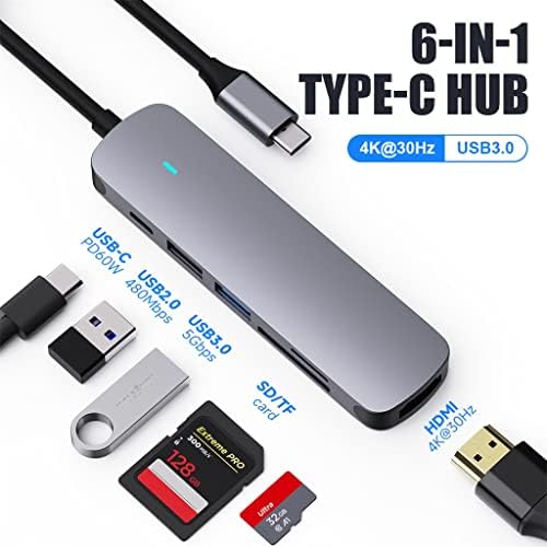 ZHYH USB 3.1 Hub Tip-C Adaptörü 4 K USB 3.0 2.0 Hub TF SD Okuyucu Yuvası PD C Tipi USB C Splitter (Renk: Gri, Boyut: Siyah)