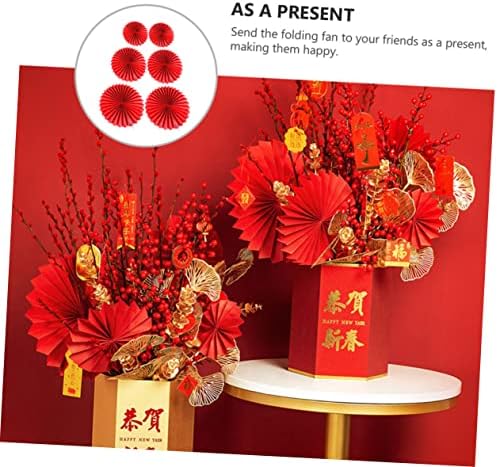 BESTOYARD 6 adet yelpaze Chinoiserie Dekor Kağıt Hayranları El Kırmızı Süs Katlanabilir El Şapka Çin El Fanı yelpaze Süs