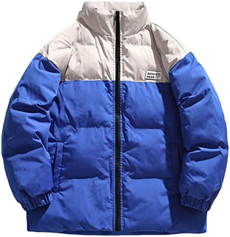 Balon ceket erkekler için Uzun Kollu Pamuk Yastıklı Ceket Kış Parka Ceketler Renk Bloğu Kalınlaşmak Standı Yaka Kayak Ceket