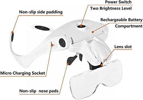 Büyüteç Kafa Büyüteç USB Şarj Edilebilir Eller Serbest Kafa Bandı Büyüteç ile led ışık Takı Zanaat İzle Hobi ve Yakın Çalışma